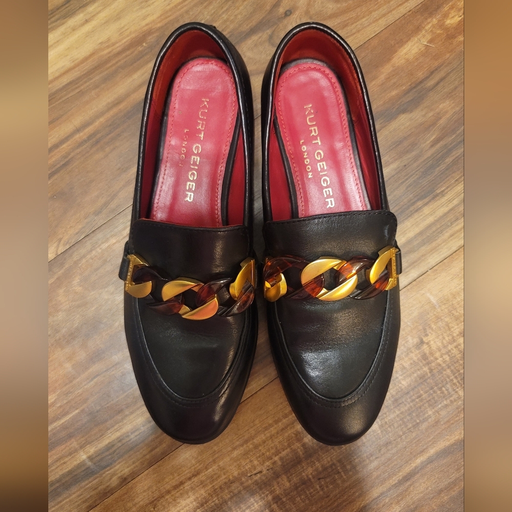 Kurt Geiger Kai chain black leather loafers MINT 37 / US 6.5